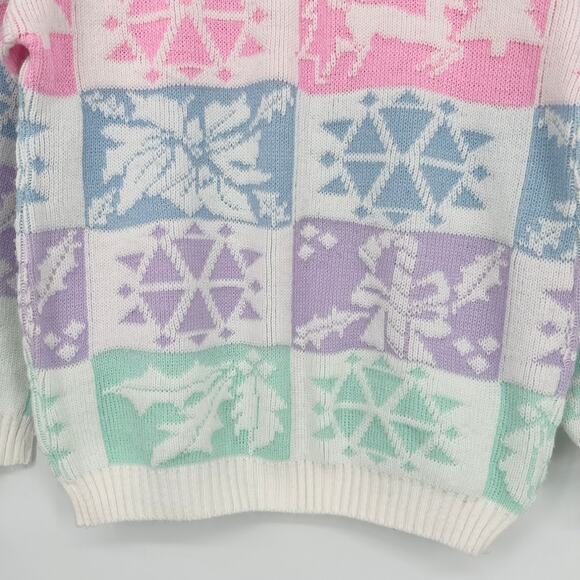 Vintage 80's 90’s Pastel Winter Sweater Chunky Knit Ugly Christmas Crew Neck - Picture 3 of 11